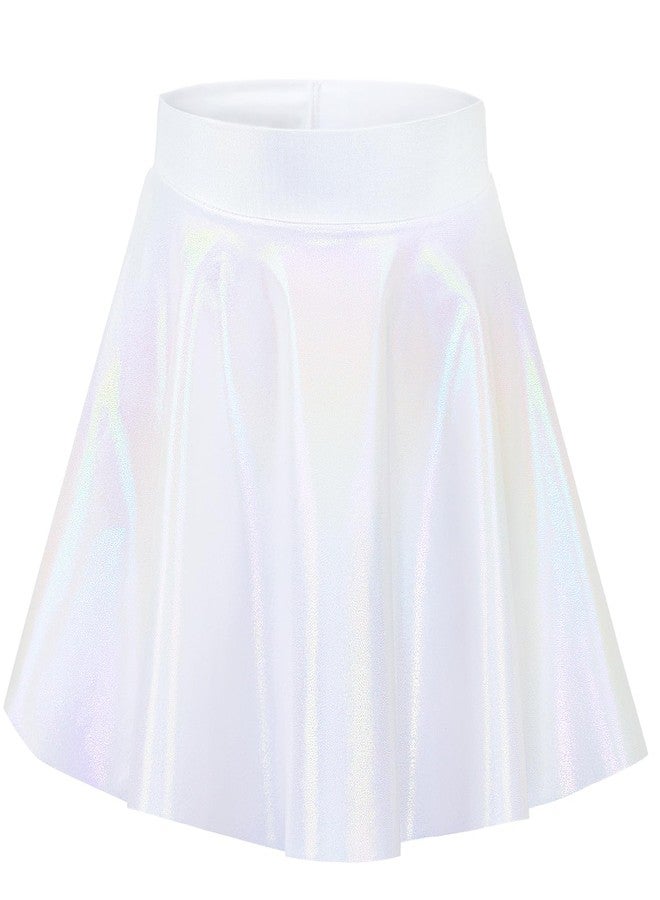 Gnainach Girls Skirt Size 8-9 Years Old Shiny Silver Lightweight Cute High Waisted Holographic Skort for Kids Skater Party - Image 1